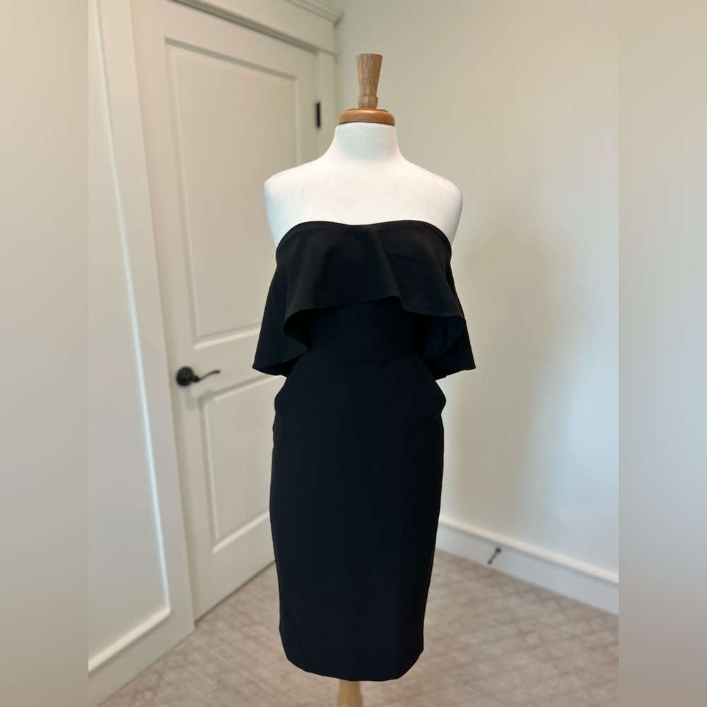 Chelsea28. Elegant Black Strapless Dress with ruffle Size 6